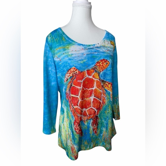 Leoma Lovegrove Tops - Leoma Lovegrove Sea Turtle Art Tunic Top L Coastal Florida Artist Wearable